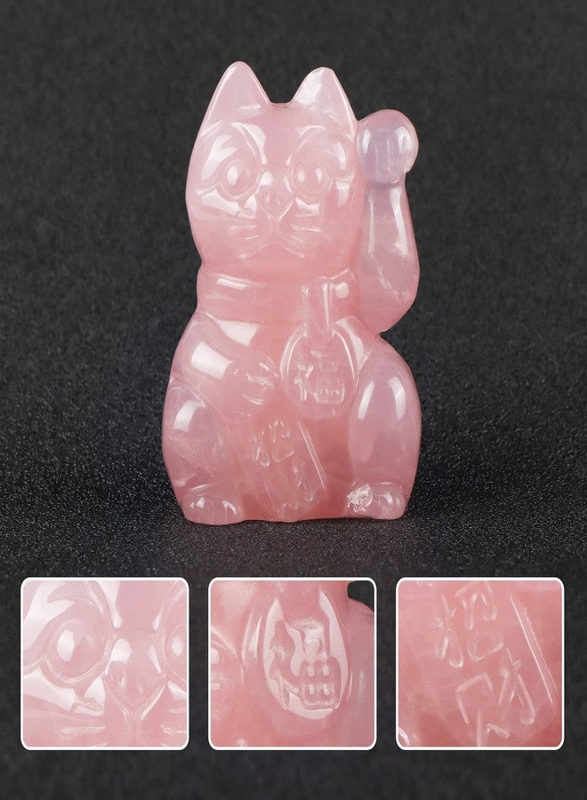 Artistone Rose Quartz Crystal Maneki Neko Money Feng Shui Fortune Lucky Cat Collectible Figurine Gemstone Sculpture for Attract Wealth Good Luck Home&Shop Decorations - Image 3