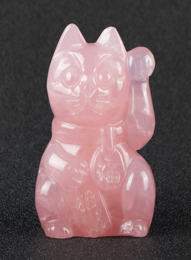 Artistone Rose Quartz Crystal Maneki Neko Money Feng Shui Fortune Lucky Cat Collectible Figurine Gemstone Sculpture for Attract Wealth Good Luck Home&Shop Decorations - Image 1