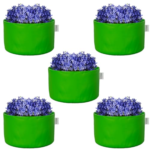 Oriley Grow Bag Heavy Duty HDPE Plants Flower Growing Bags Floor Standing Mount Type for Home Garden Balcony Terrace Kitchen Nursery (Green, Round Without Handle, 450 GSM 6 x 6 inch Pack of 5) - Image 1