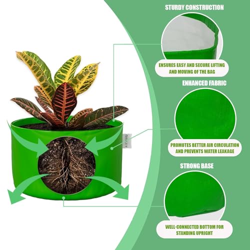 Oriley Grow Bag Heavy Duty HDPE Plants Flower Growing Bags Floor Standing Mount Type for Home Garden Balcony Terrace Kitchen Nursery (Green, Round Without Handle, 450 GSM 6 x 6 inch Pack of 5) - Image 3