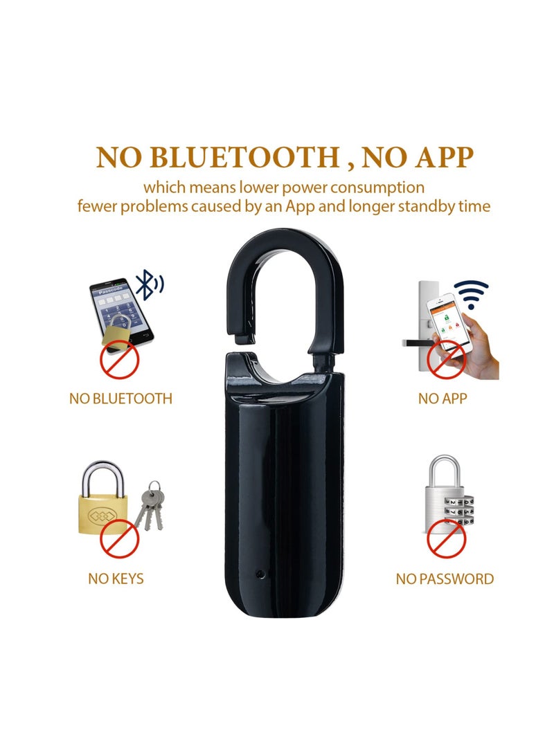 Portable Fingerprint Lock, Mini Black Padlock Fingerprint Lock, Long Standby Time USB Charge Keyless Padlock for Gym School Locker, House Door, Travel Luggage, Backpack  - Image 3