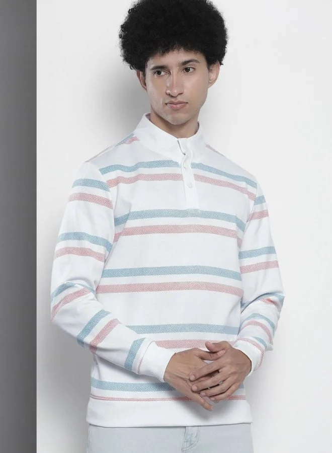 The Indian Garage Co Men Regular Fit Striped High Neck Full Sleeves Sweatshirt