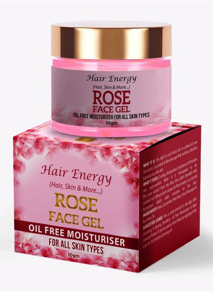 Hair Energy Hair Energy - Rose Face Gel | Oil-Free Moisturizer | Cooling, Hydrating & Refreshing | Aloe Vera, Cucumber & Rice Bran Oil | Ideal for All Skin Types | 30 gm  - Image 1