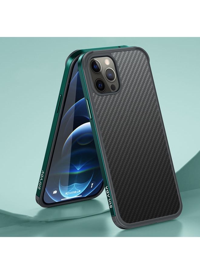 Generic Case Cover For iPhone 13 Pro SULADA Luxury 3D Carbon Fiber Textured Metal + TPU Frame Phone Case Dark Green 