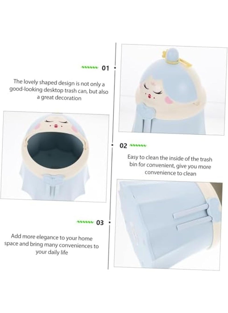 Brikipth Brikipth Cute Princess Dustbin with Lid Toilet Trash Can for Bathroom Kitchen Bedroom Desk Living Room Office Kids Room Soil BLUE  - Image 3