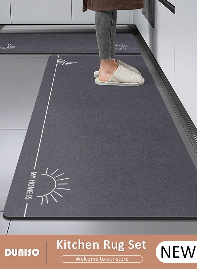 DUNISO 2 PCS  Kitchen Mats and Rugs Set , Non Slip Heavy Duty Standing Mat, Quick Dry Diatom Mud Floor Mat,  Extra Soft and Absorbent Floor Mats for  Kitchen, Bath, Office, Laundry(40*60cm+40*120cm) - Image 1