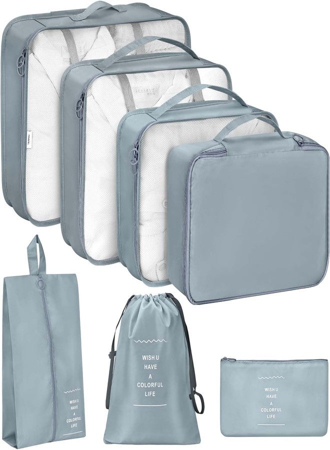 Afrodite 7 Set Packing Cubes, Travel Essentials for Carry On, Lightweight Essential Travel Luggage Packing Organizers, Clothes and Shoes,Cube with Zipper, Travel Accessories with A Shoe Bag (Grey) - Image 1