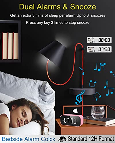 AFK Alarm Clock with Bluetooth Speaker for Bedroom,Small Digital Clock with Dual Alarms,Snooze,Mirror LED Display for Girls,Adults. - Image 3