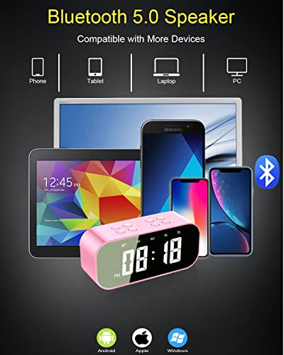 AFK Alarm Clock with Bluetooth Speaker for Bedroom,Small Digital Clock with Dual Alarms,Snooze,Mirror LED Display for Girls,Adults. - Image 4