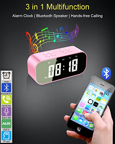 AFK Alarm Clock with Bluetooth Speaker for Bedroom,Small Digital Clock with Dual Alarms,Snooze,Mirror LED Display for Girls,Adults. - Image 2