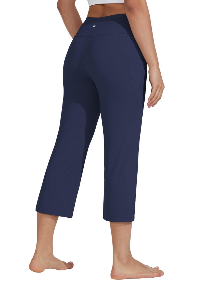 Willit Women's Yoga Capris Pants High Waist Leggings Crop Straight Leg Athletic Exercise Workout Capris 21" Navy Blue XL - Image 2