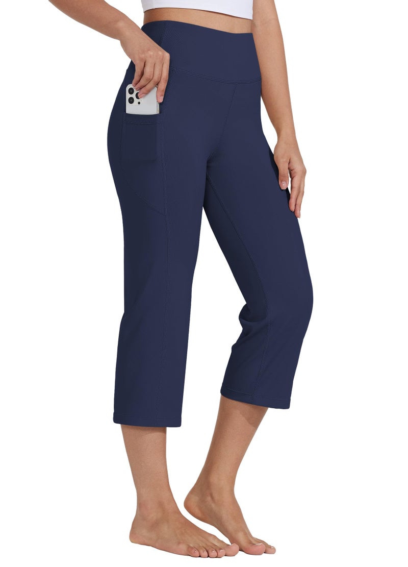 Willit Women's Yoga Capris Pants High Waist Leggings Crop Straight Leg Athletic Exercise Workout Capris 21" Navy Blue XL - Image 1