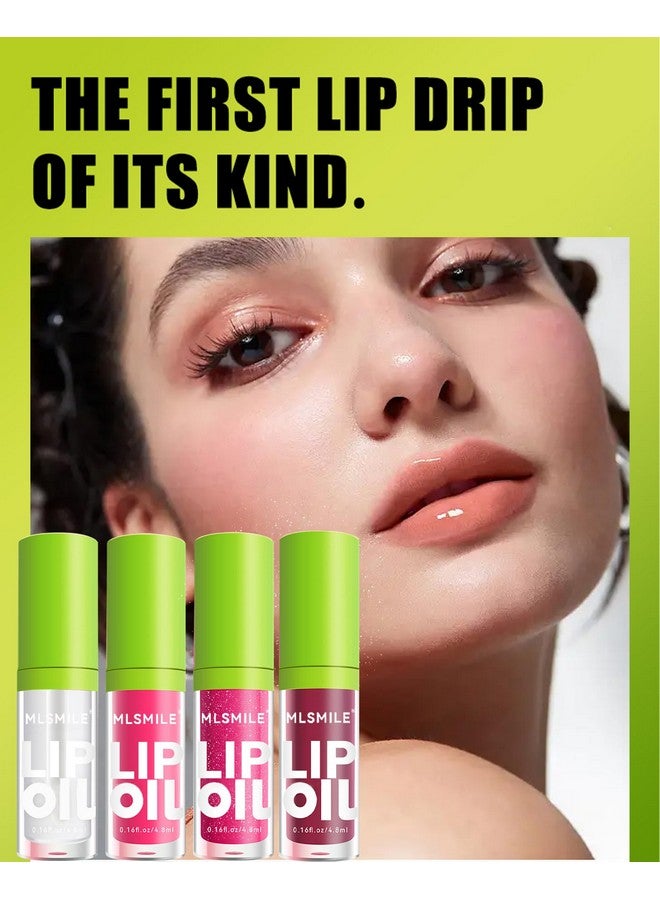 LYSdefeu 4 Colors Lip Oil Lip Glaze,Hydrating Tinted Plumping Glossier Lip Gloss,Clear Pink Shiny Glow Reviver Lip Care Oil,Longlasting Non-Sticky Transparent Lip Oil,Christmas Makeup Gift For Women-Seta - Image 1