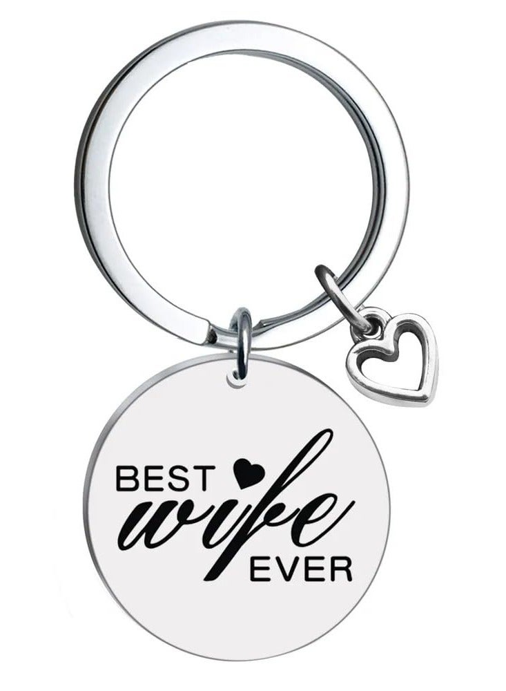 Stainless Steel Key Holder with Heart Shaped Pendant Family Mom Grandma Wife Keychain (Best Wife Ever)