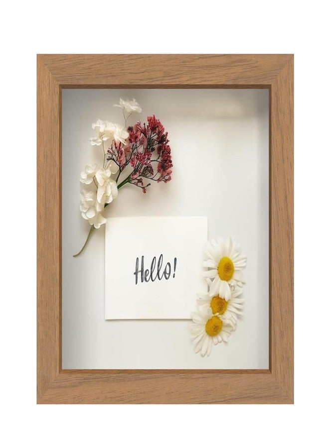FrameWorks 8” x 8” Golden Oak Wooden Shadow Box Frame - Display Case with Soft Felt Back, Memory Box with Tempered Glass, Display Box with Elegant White Ball Push Pins, Wooden Flower Box - Image 1