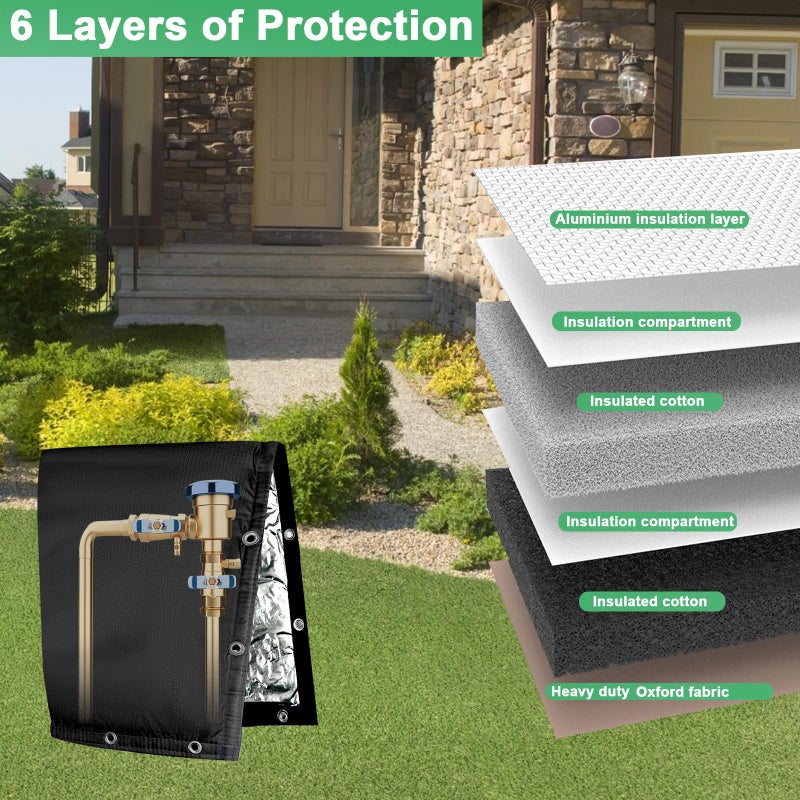 Adamoss Backflow Preventer Insulated Cover (5F) 6-Layer Fabric Pipe Insulation Cover for Water Well Pump and Sprinkler Valve Winter Freeze Protection UV Coated (16" W X 20" H) - Image 2