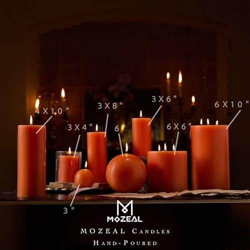 MOZEAL Hand-Poured, 3 Inch Orange Round Ball Candles - Elegant Orange Round Pillar Candles Set of 3, Dripless, Unscented, Smokeless, Ideal for Halloween Decor. - Image 4