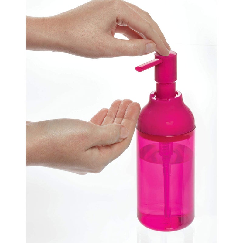 InterDesign Plastic Liquid Soap Dispenser for Bathroom or Kitchen, Refillable Bottle with Rustproof Plastic Pump for Essential Oil, Lotion, Dish Soap, Holds 355 ml, Size - (7 x 7 x 21) CM, Magenta - Image 4