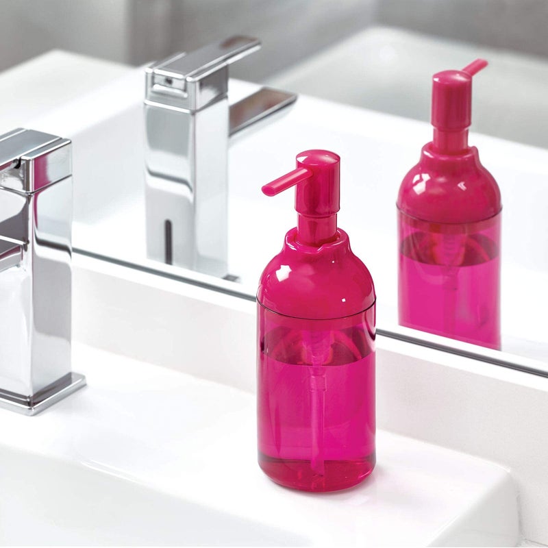 InterDesign Plastic Liquid Soap Dispenser for Bathroom or Kitchen, Refillable Bottle with Rustproof Plastic Pump for Essential Oil, Lotion, Dish Soap, Holds 355 ml, Size - (7 x 7 x 21) CM, Magenta - Image 3