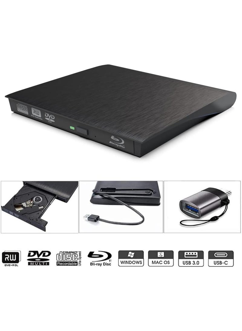 External 3D Blu-ray DVD Drive Burner – Portable USB 3.0 & Type-C, 6X Slim BD/CD/DVD Player Writer for Laptop, MacBook, Desktop – Windows, macOS, Linux Compatible - Image 3