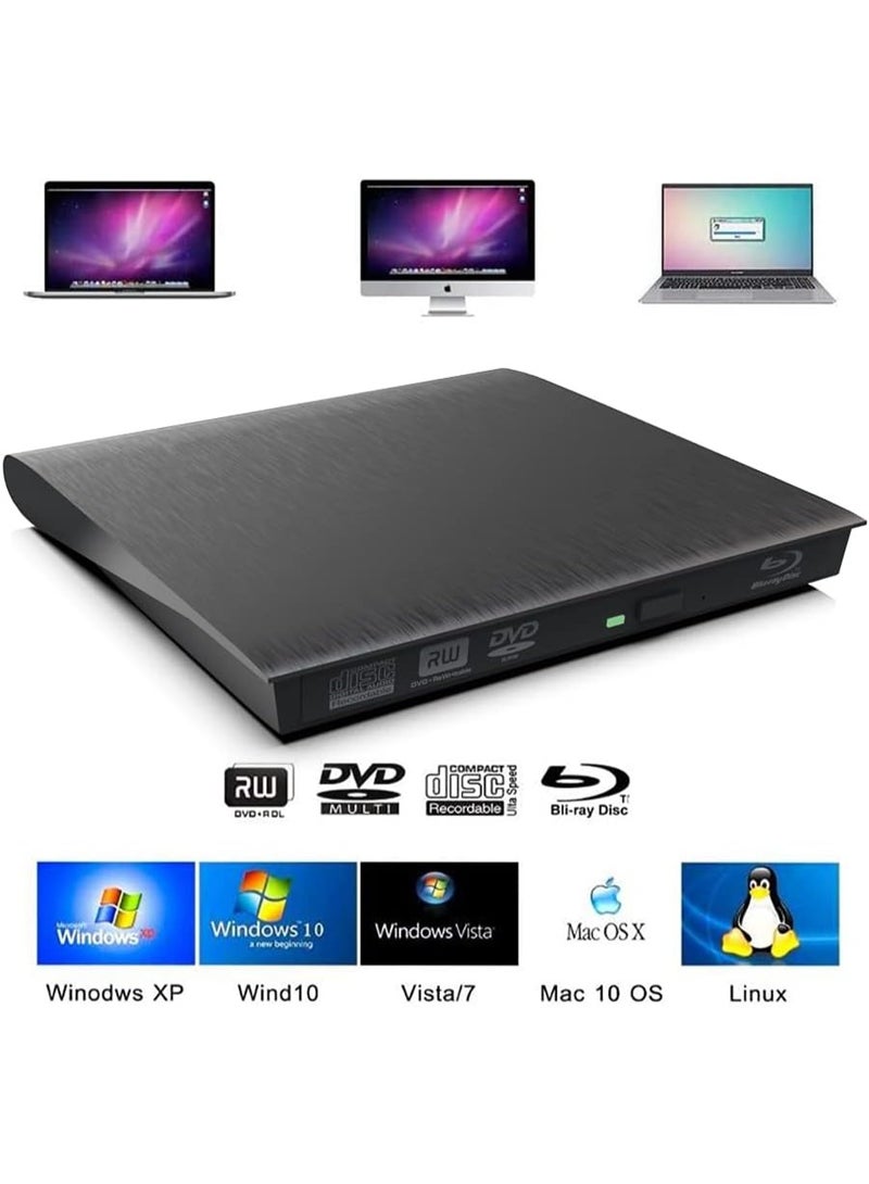 External 3D Blu-ray DVD Drive Burner – Portable USB 3.0 & Type-C, 6X Slim BD/CD/DVD Player Writer for Laptop, MacBook, Desktop – Windows, macOS, Linux Compatible - Image 2