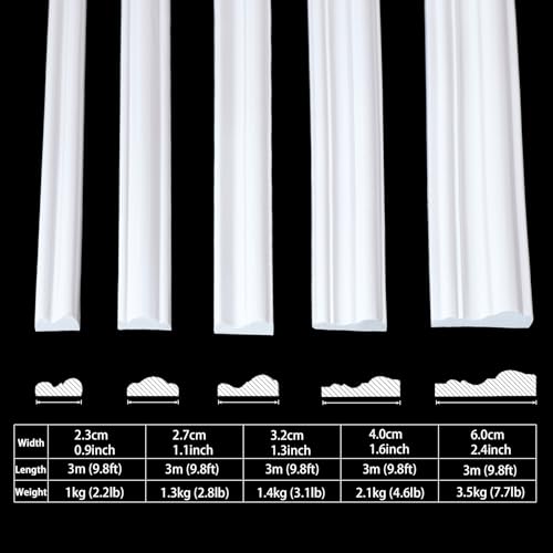 Coengwui Peel and Stick Wall Molding, Chair Rail Wainscoting Panel, Finish Trim for Home Decoration (Paintable White, 9.8ft x 2.4in) - Image 2