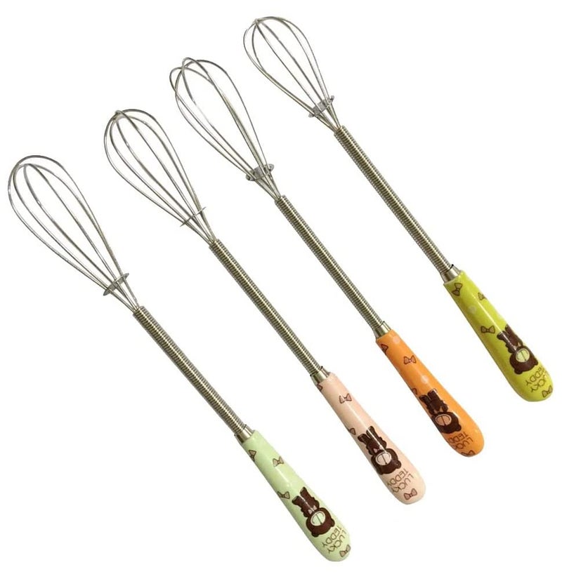 Verdental Verdental 4 Pieces 7 Inches Colorful Small Stainless Steel Whisks with Cute Cartoon Bear Handle Design Little Balloon Whisk for Mixing and Beating Eggs 