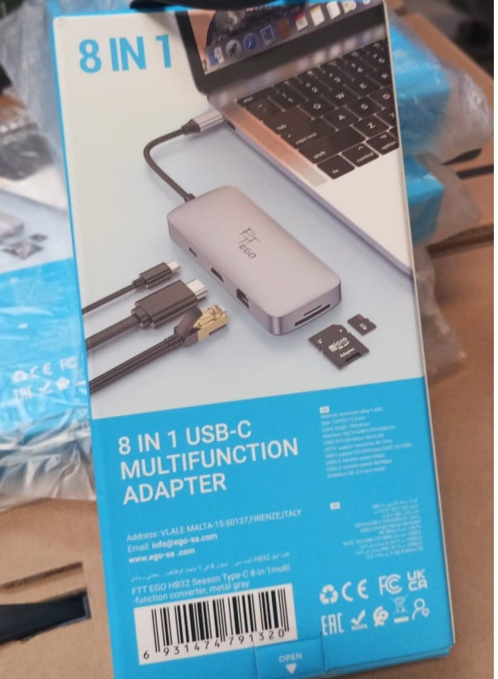 FTTEGO FTT EGO HB32 Season Type-C 8 in 1 multi function converter | Grey - Image 2