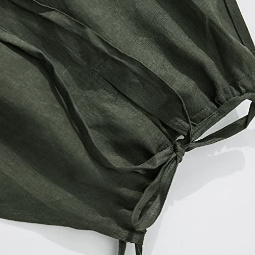Amazhiyu Womens Linen Halter Sleeveless Maxi Dress Tie Back with Belt and Pockets Black Green, Small - Image 4
