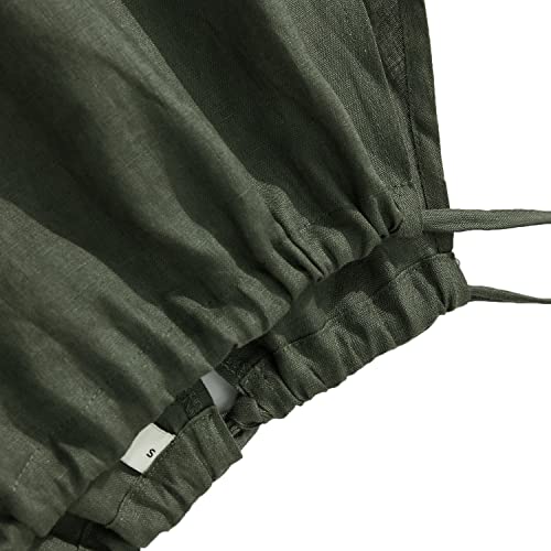 Amazhiyu Womens Linen Halter Sleeveless Maxi Dress Tie Back with Belt and Pockets Black Green, Small - Image 2