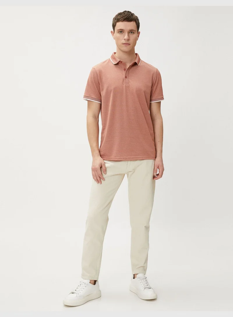 KOTON Polo Neck T-Shirt Buttoned Slim Fit Short Sleeve
