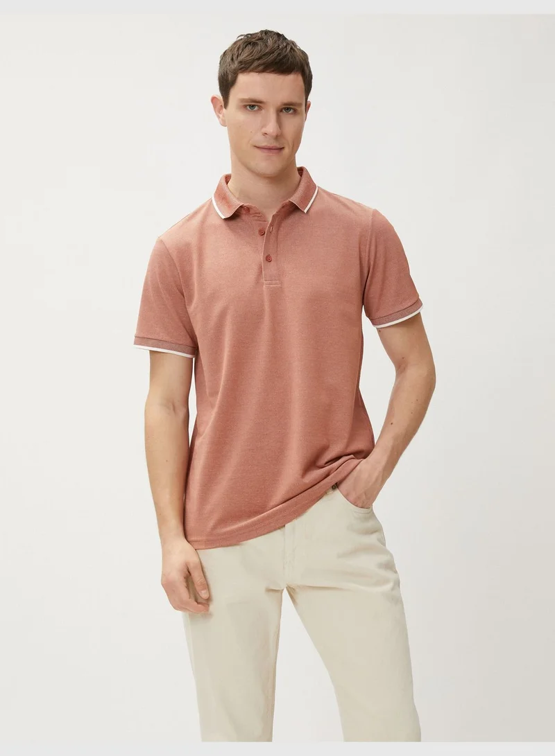 KOTON Polo Neck T-Shirt Buttoned Slim Fit Short Sleeve