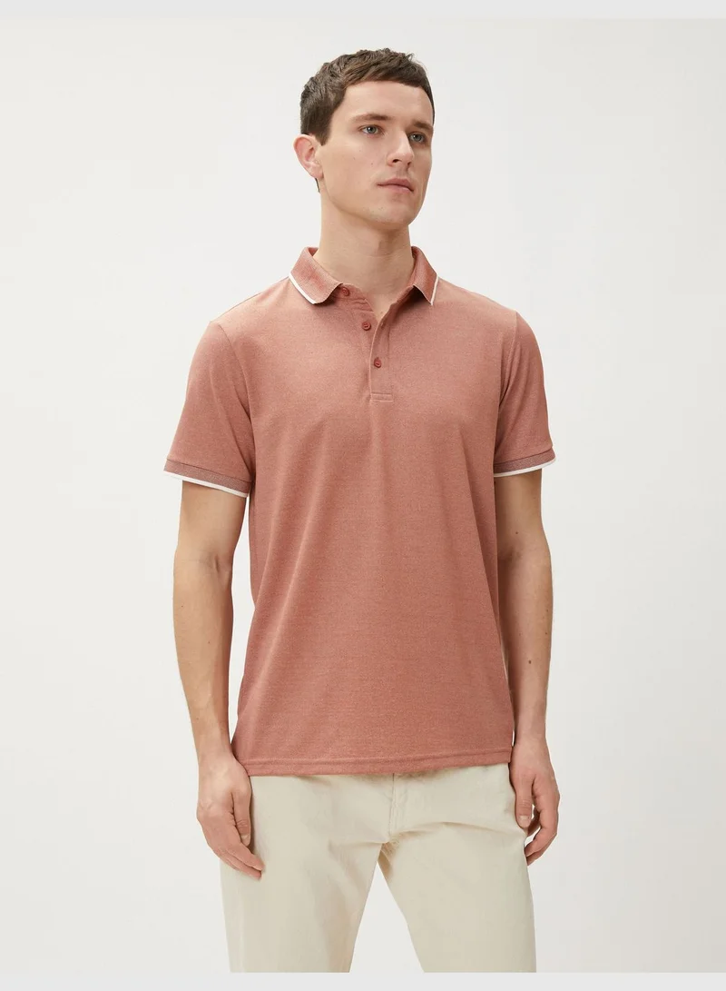 KOTON Polo Neck T-Shirt Buttoned Slim Fit Short Sleeve
