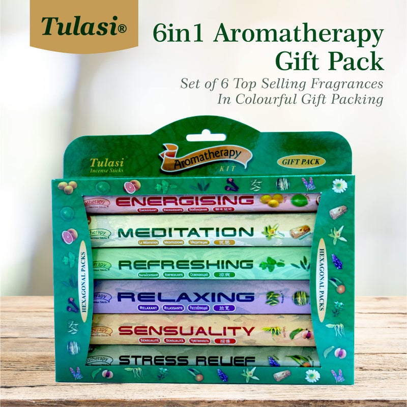 Tulasi Premium Aromatherapy Incense Sticks - Energising, Relaxing, Refreshing, Sensuality, Meditation & Stress Relief Mixed Scents, Hand Rolled with Natural Oils 120 Incense Sticks, 6 in 1 Gift Pack - Image 2