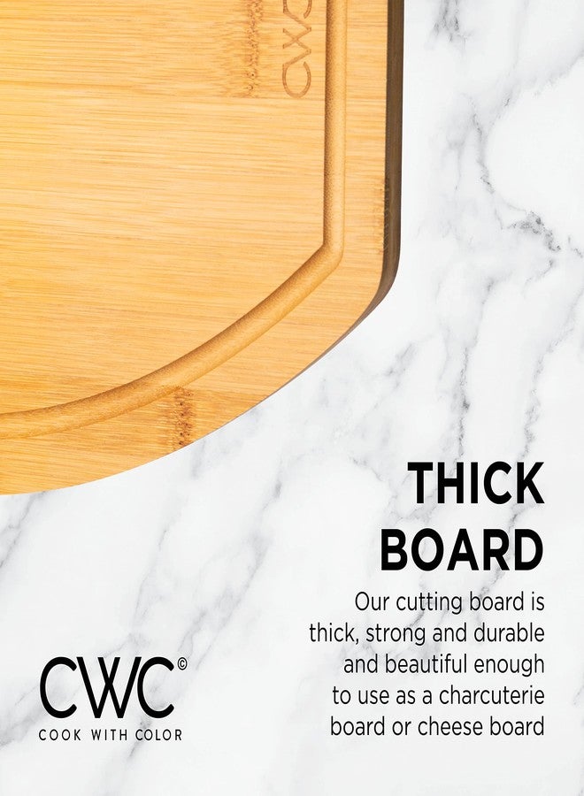 COOK WITH COLOR Bamboo Cutting Board - Kitchen Cutting Board - Strong Heavy Duty Bamboo Chopping Boards for Kitchen, Single Rounded - Image 4