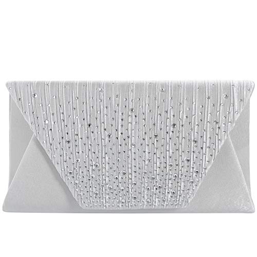 Mihawk clutches and evening bags Women Evening Envelope Handbag Party Bridal Clutch Purse Shoulder Cross Body Bag(Silver) One Size - Image 3