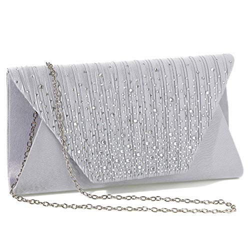 Mihawk clutches and evening bags Women Evening Envelope Handbag Party Bridal Clutch Purse Shoulder Cross Body Bag(Silver) One Size - Image 2