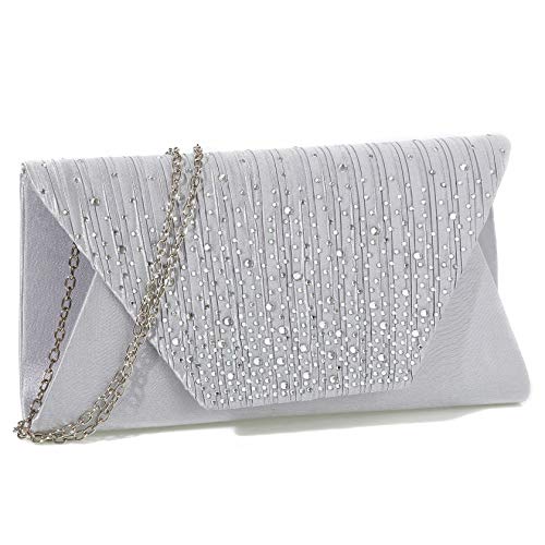 Mihawk clutches and evening bags Women Evening Envelope Handbag Party Bridal Clutch Purse Shoulder Cross Body Bag(Silver) One Size - Image 1