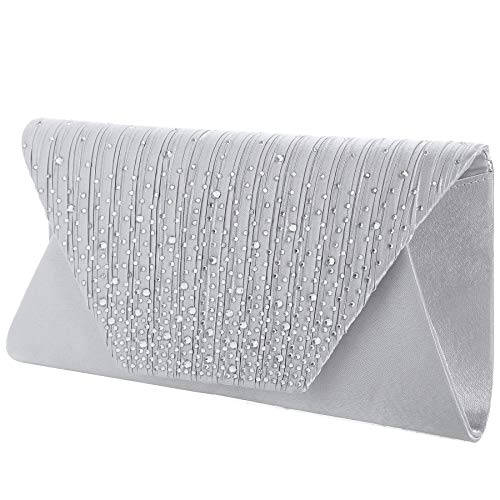 Mihawk clutches and evening bags Women Evening Envelope Handbag Party Bridal Clutch Purse Shoulder Cross Body Bag(Silver) One Size - Image 4