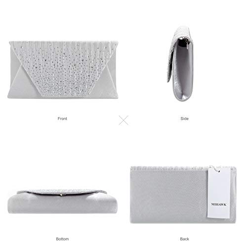 Mihawk clutches and evening bags Women Evening Envelope Handbag Party Bridal Clutch Purse Shoulder Cross Body Bag(Silver) One Size - Image 5