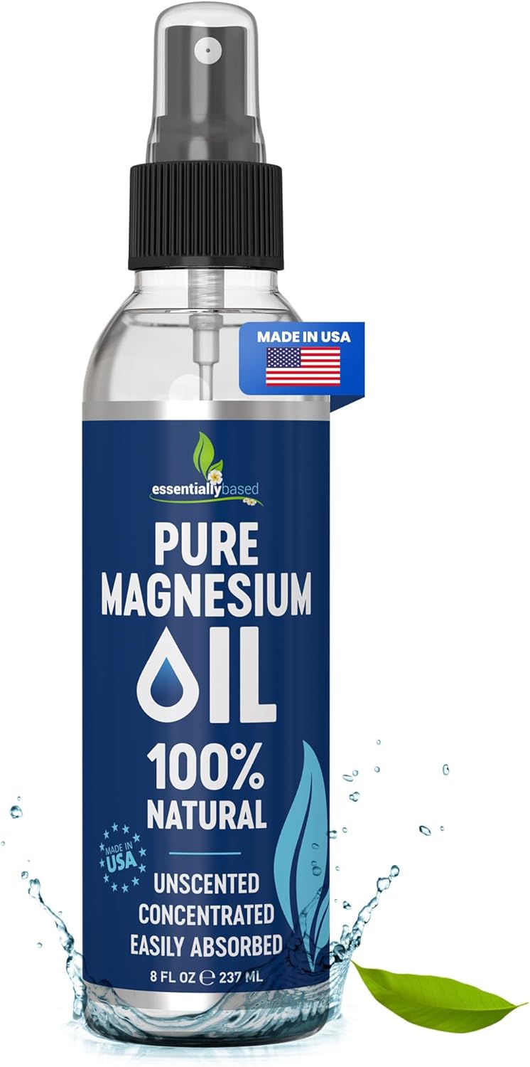 essentiallybased Pure Magnesium Oil Spray 8oz - Topical Magnesium Spray for Sleep Extra Strength - Less Sting - Less Itch - 100% Natural and Organic Oil - Made in USA - Image 1