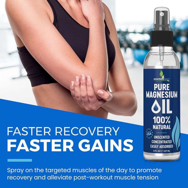 essentiallybased Pure Magnesium Oil Spray 8oz - Topical Magnesium Spray for Sleep Extra Strength - Less Sting - Less Itch - 100% Natural and Organic Oil - Made in USA - Image 5