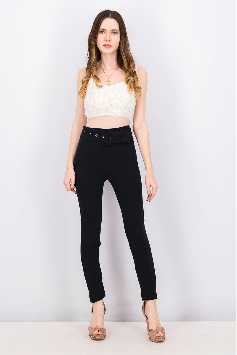 GUESS Women Belted Plain Pants, Black  - Image 4