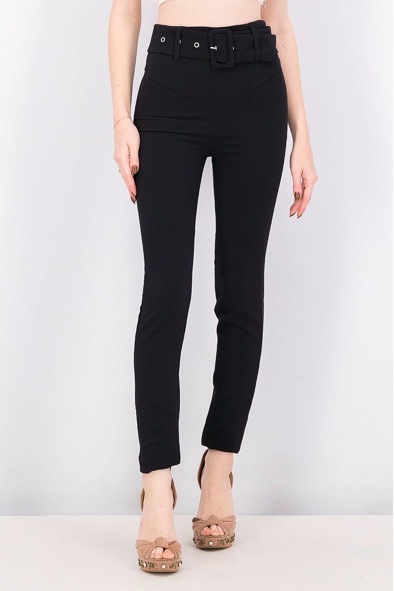 GUESS Women Belted Plain Pants, Black  - Image 1