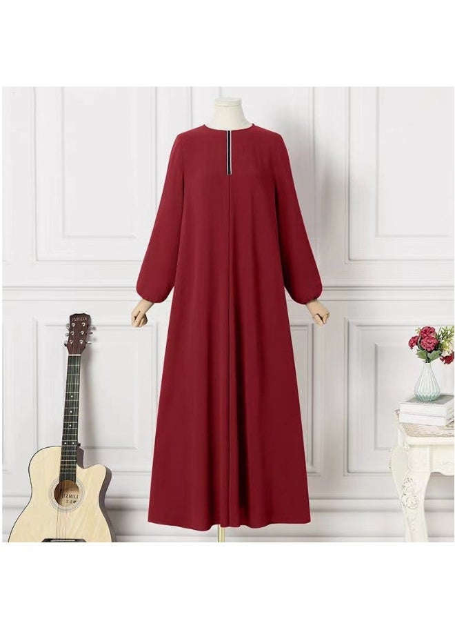 Beauenty Solid color long sleeve loose round neck dress long skirt  - Image 1