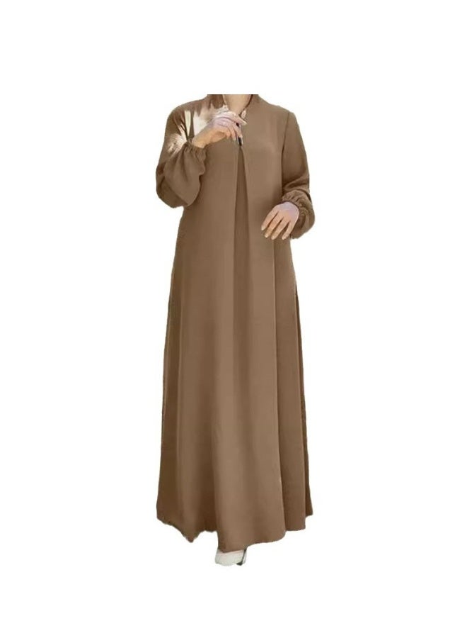 Beauenty Solid color long sleeve loose round neck dress long skirt  - Image 3