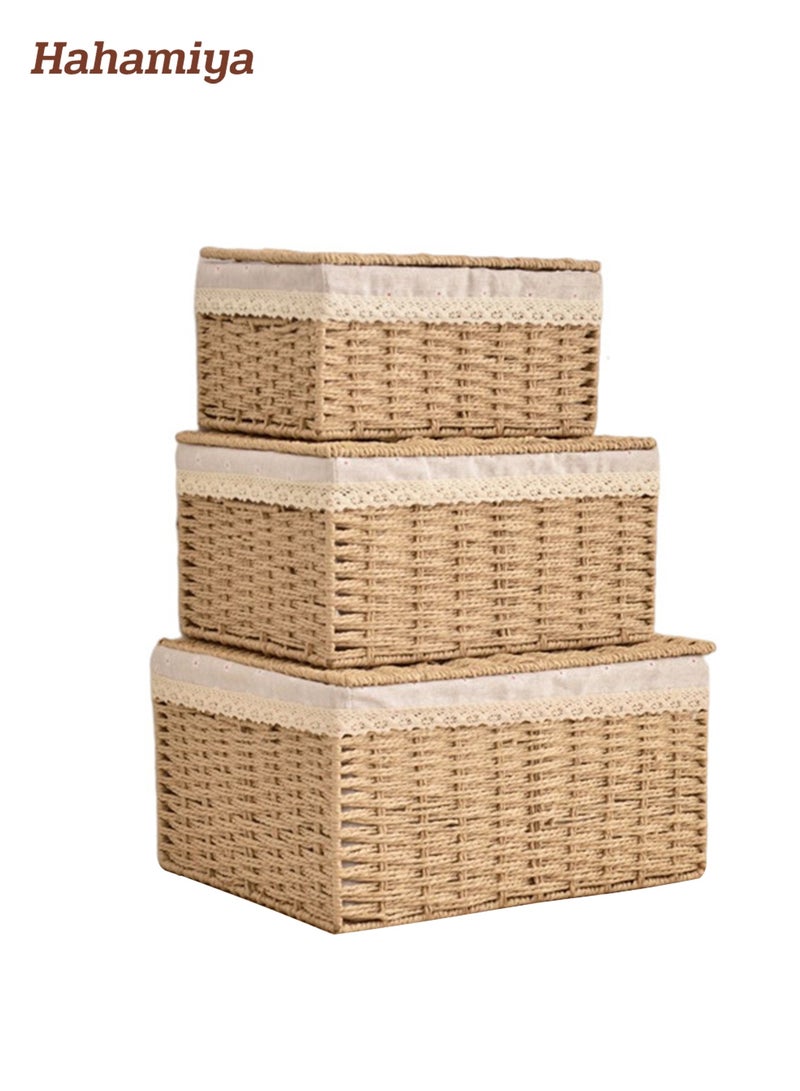 Hahamiya Set of 3 Handwoven Storage Baskets, Handwoven Storage Baskets, Woven Storage Baskets. Suitable for bathrooms, shelf storage, bedrooms, pantries, wardrobes, car storage, and bathroom organization. - Image 1