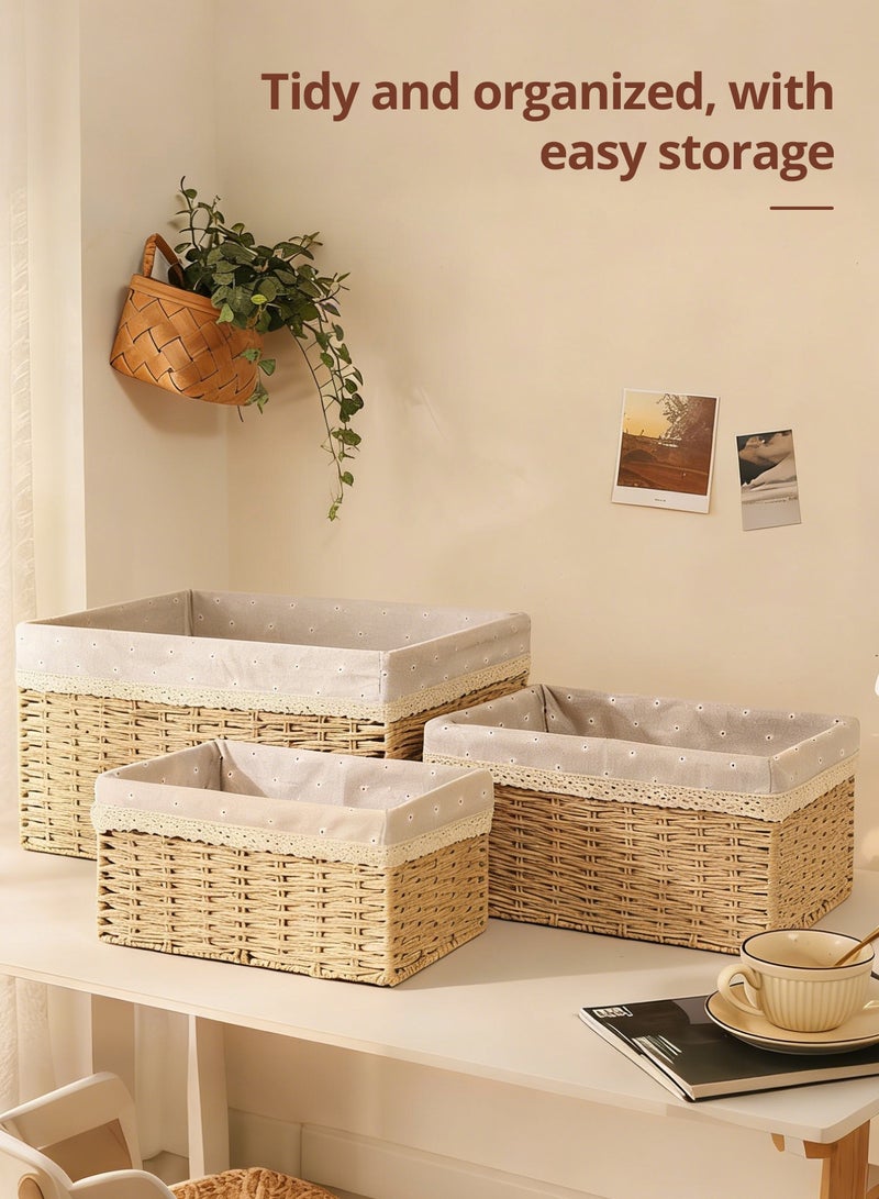 Hahamiya Set of 3 Handwoven Storage Baskets, Handwoven Storage Baskets, Woven Storage Baskets. Suitable for bathrooms, shelf storage, bedrooms, pantries, wardrobes, car storage, and bathroom organization. - Image 4