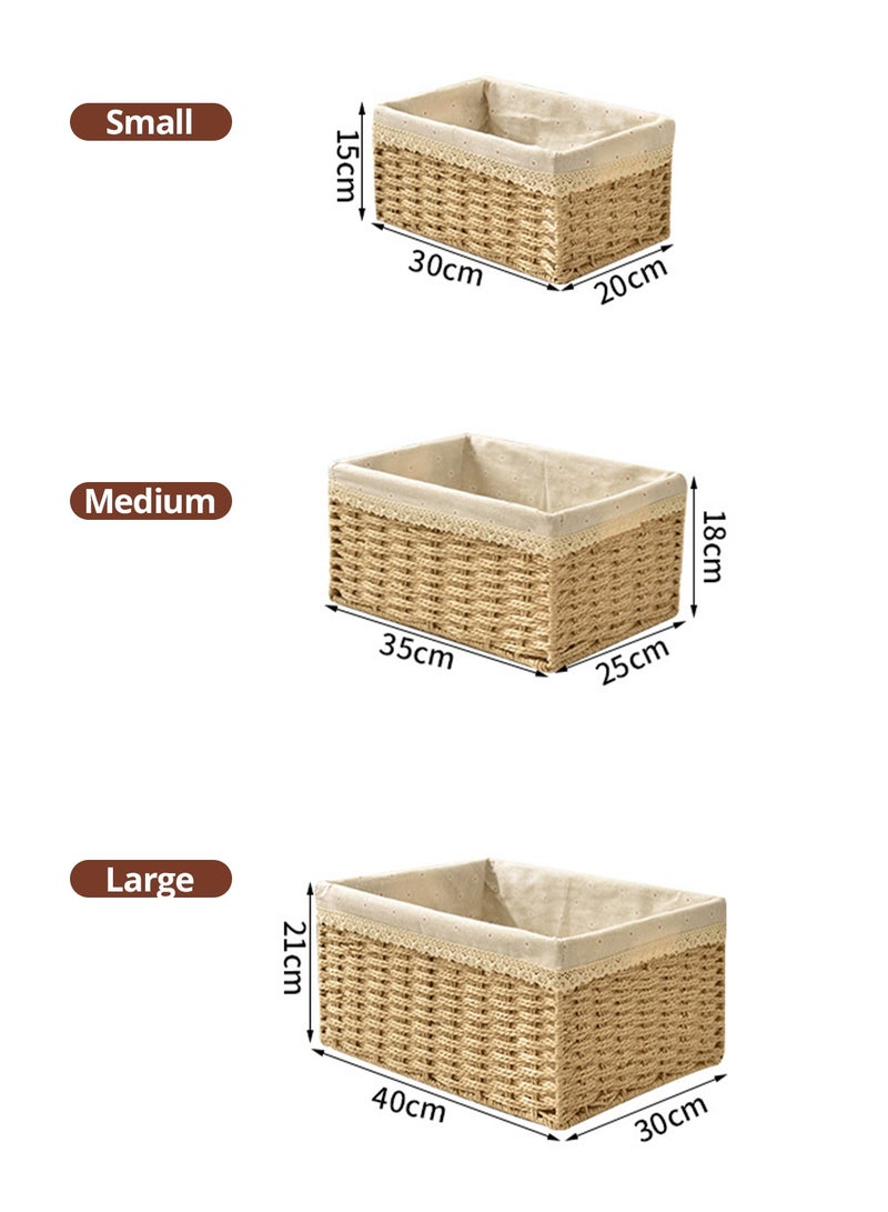 Hahamiya Set of 3 Handwoven Storage Baskets, Handwoven Storage Baskets, Woven Storage Baskets. Suitable for bathrooms, shelf storage, bedrooms, pantries, wardrobes, car storage, and bathroom organization. - Image 5