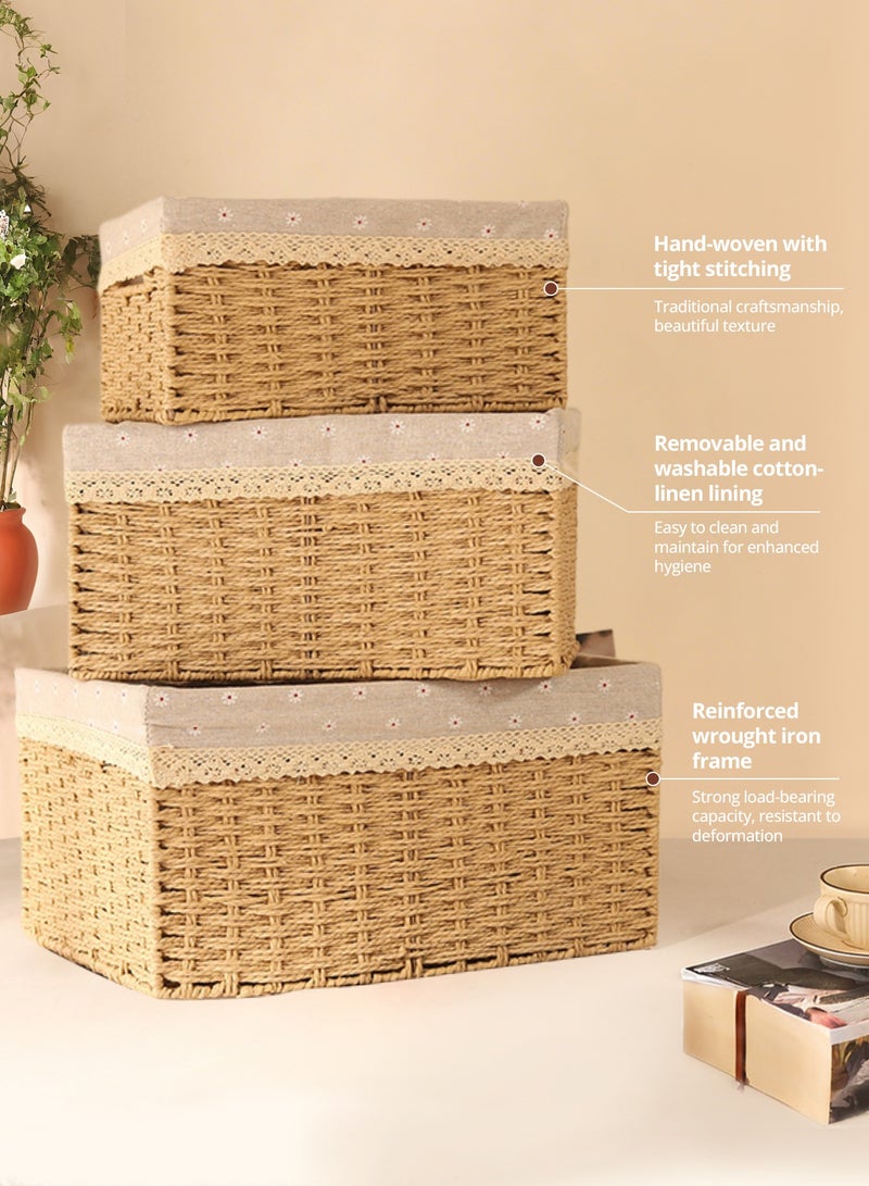Hahamiya Set of 3 Handwoven Storage Baskets, Handwoven Storage Baskets, Woven Storage Baskets. Suitable for bathrooms, shelf storage, bedrooms, pantries, wardrobes, car storage, and bathroom organization. - Image 2
